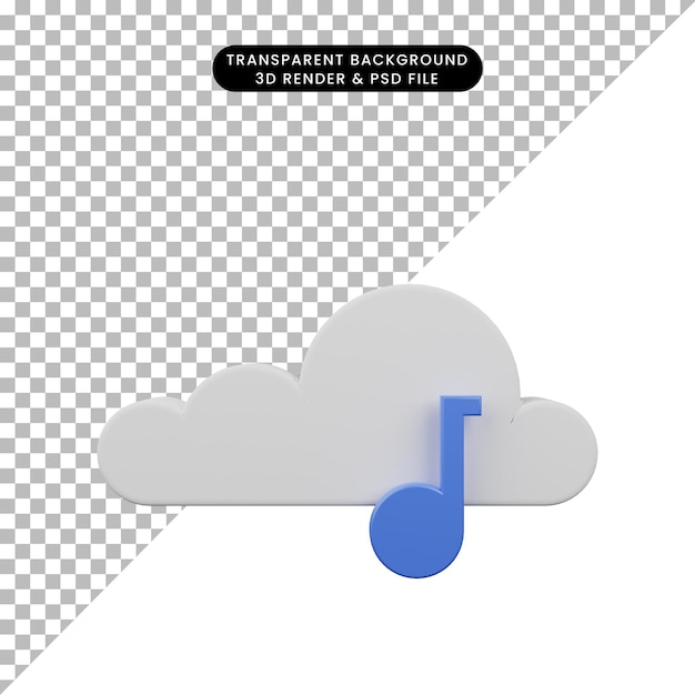 PSD 3d illustratie van eenvoudige pictogramwolk met muziekpictogram