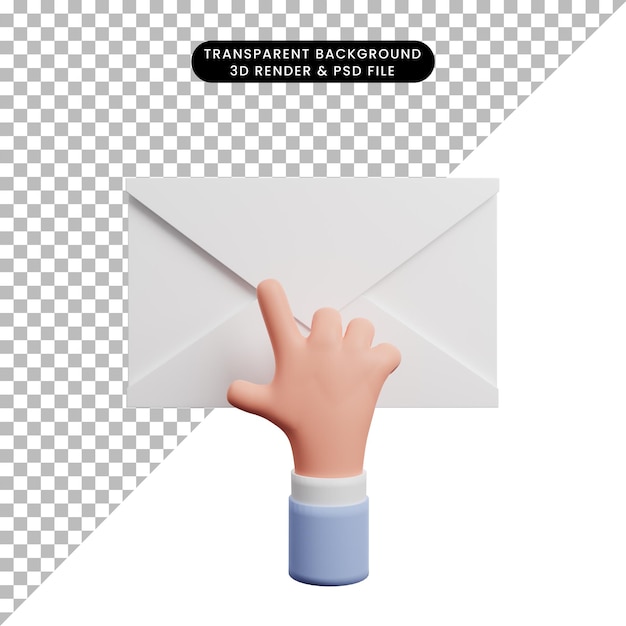 PSD 3d illustratie van enveloppictogram met 3d hand