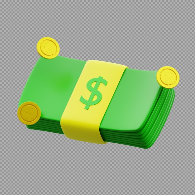 3D-illustratie van geld met het dollarteken op een doorzichtige achtergrond