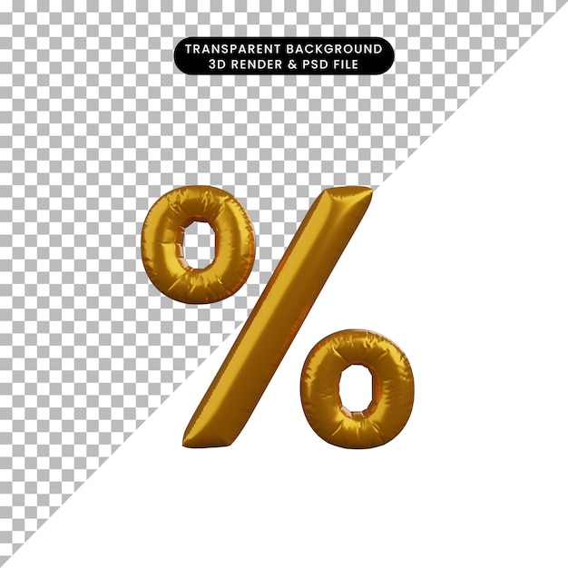 3D illustratie van gouden ballon concept alfabet procent