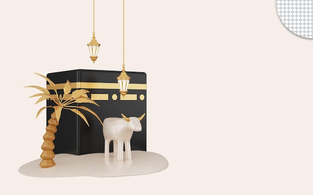 3D illustratie van gouden eid al adha met kabah