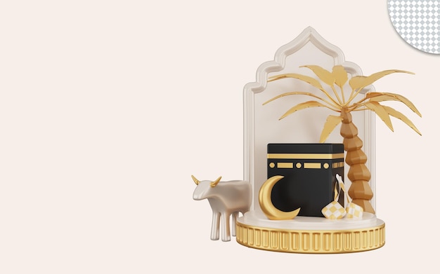 3D illustratie van gouden eid al adha