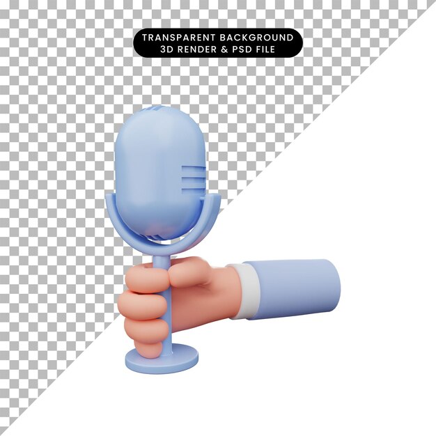 3d illustratie van hand met microfoon