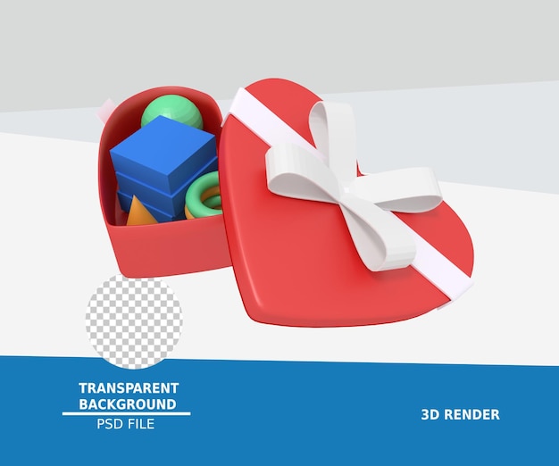 3d illustratie van hart geschenkdoos