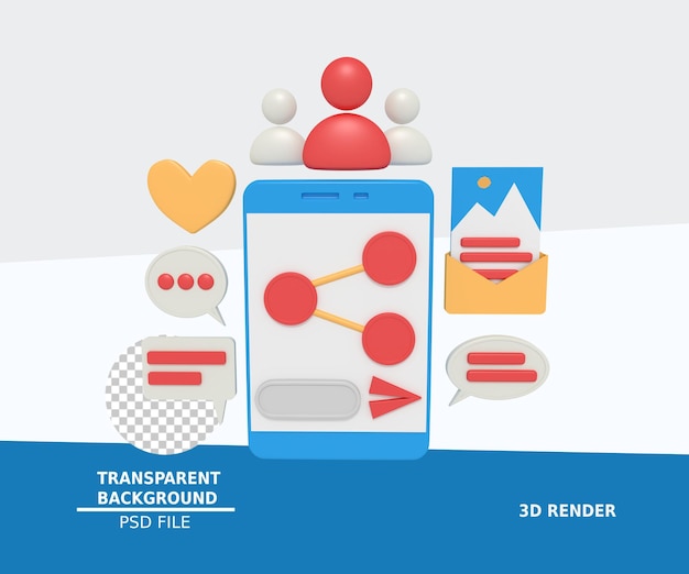 3d illustratie van het delen van smartphone-inhoud