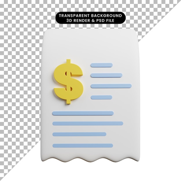 3d illustratie van het document van het betalingsconcept met dollarpictogram