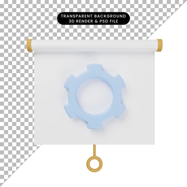 3d illustratie van het eenvoudige vooraanzicht van het objectpresentatiebord met versnelling