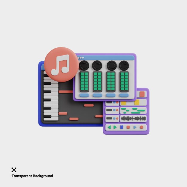 PSD 3d-illustratie van het expressieve muziekbewerkingsproces