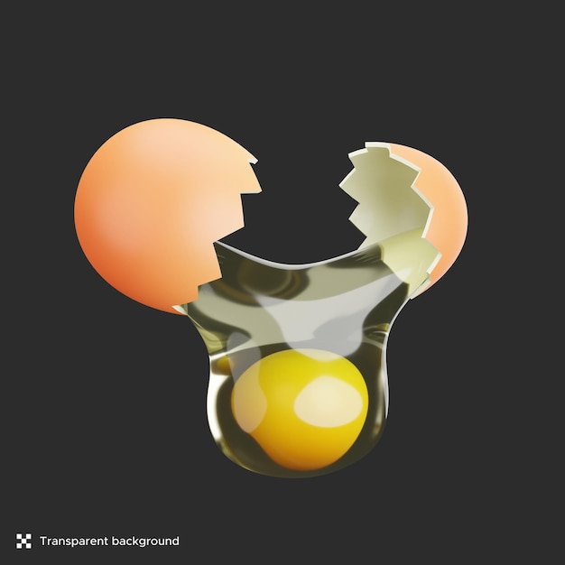 3d illustratie van het gebarsten ei met schattige stijl