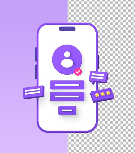 3D illustratie van het gebruik van smartphone om in te loggen of in te loggen op het accountprofiel van de sociale media-app