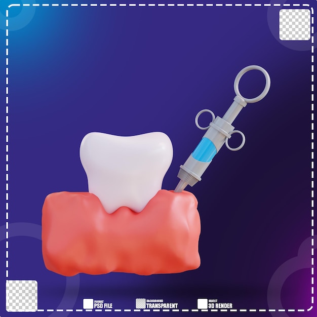 PSD 3d illustratie van het injecteren van stekende tandgom 2