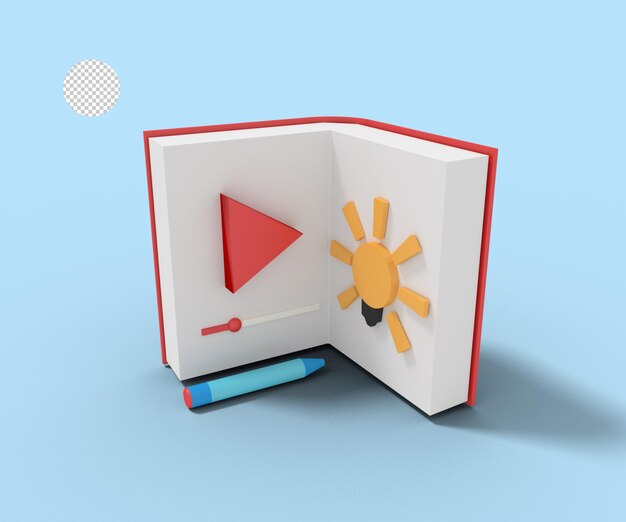 3d illustratie van het leren van videoboek