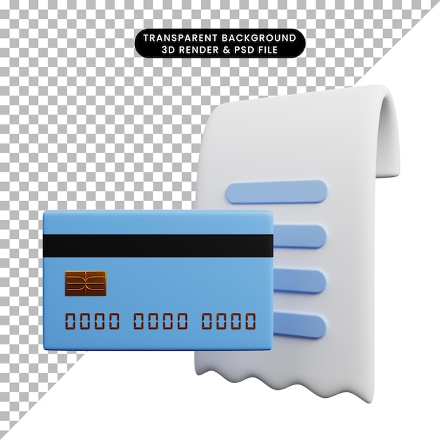 3d illustratie van het pictogram papieren lijst van het betalingsconcept met creditcard