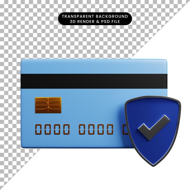 3d illustratie van het pictogramcreditcard van het betalingsconcept met schild