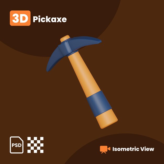 3D illustratie van houweel met een isometrisch aanzicht