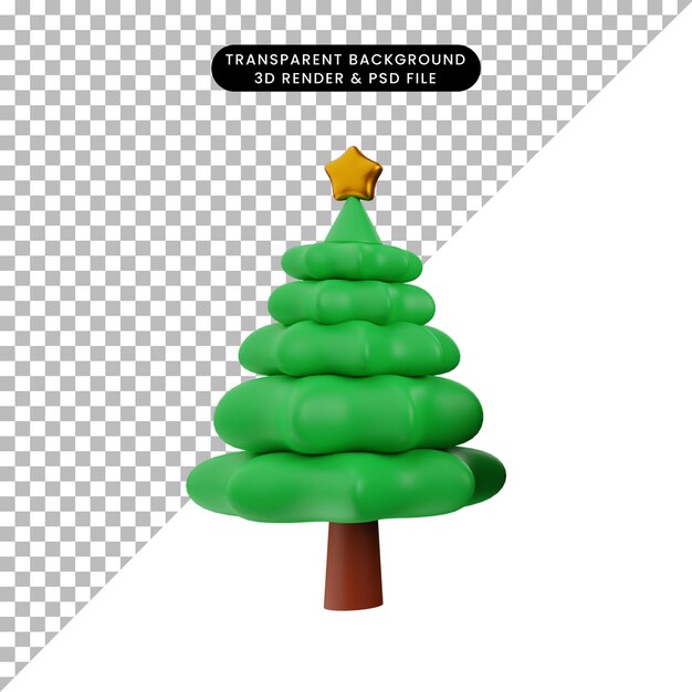 3d illustratie van kerstversiering eenvoudig object kerstboom