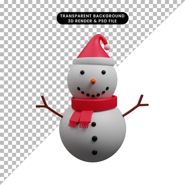 PSD 3d illustratie van kerstversiering eenvoudig object sneeuwpop met kerstmuts3d illustratie van kerstversiering eenvoudig object sneeuwpop met kerstmuts