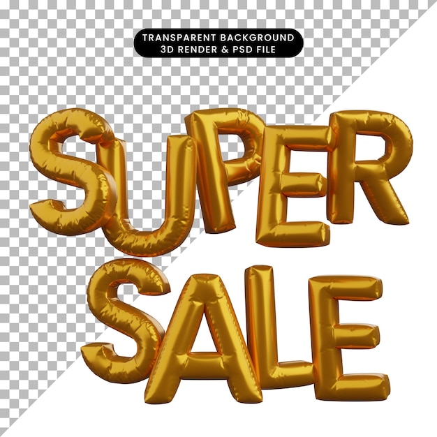 PSD 3d illustratie van korting gouden ballonconcept super sale