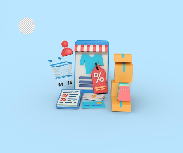 PSD 3d illustratie van korting winkelen in online shop