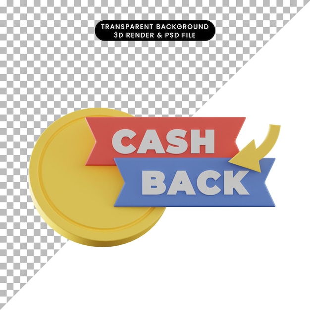 3D illustratie van kortingspictogram met cashback munt