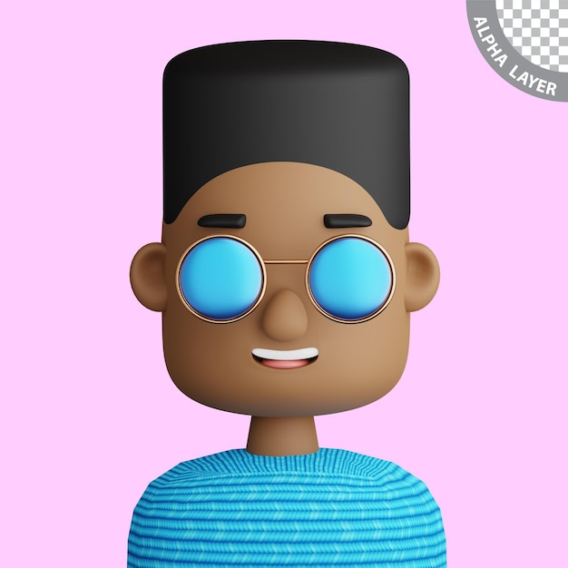 3D illustratie van lachende jonge man Cartoon close-up portret van staande zwarte man met zonnebril op een roze achtergrond 3D Avatar voor ui ux
