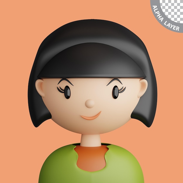 PSD 3d illustratie van lachende mooie vrouw cartoon close-up portret van staande blanke vrouw op een gele achtergrond 3d avatar voor ui ux