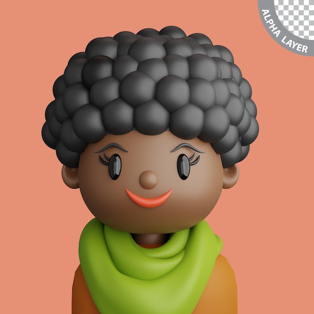 PSD 3d illustratie van lachende zwarte vrouw cartoon close-up portret van staande zwarte vrouw op een perzik achtergrond 3d avatar voor ui ux