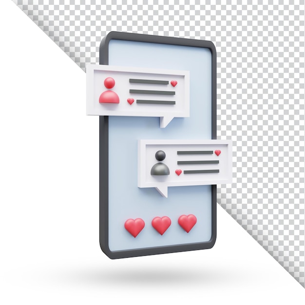 3D illustratie van liefdechat op mobiele telefoon