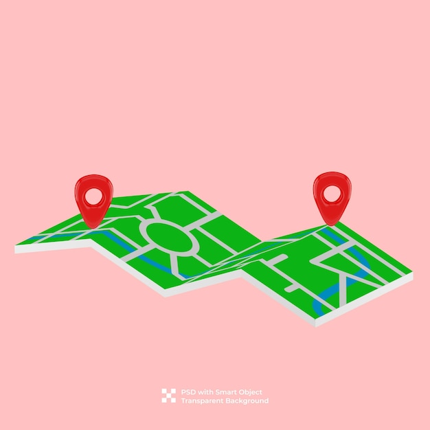 3D illustratie van locatiemarkering op een kaart