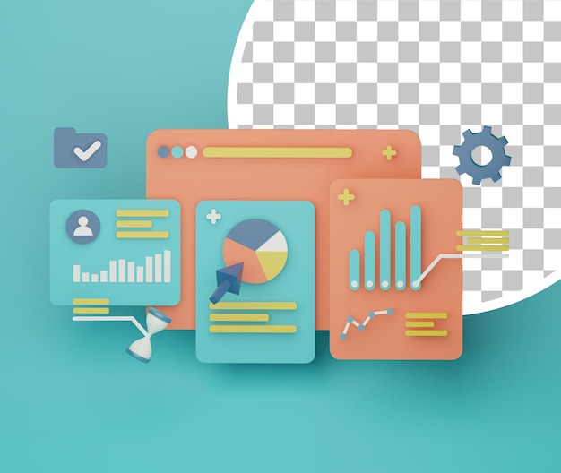 3D-illustratie van marketinggegevensanalyse