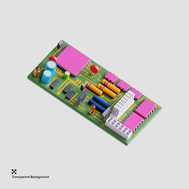 PSD 3d illustratie van moederbordcircuits