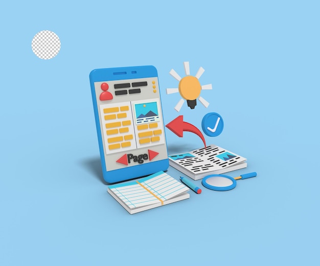3d illustratie van online cursus op slimme telefoon