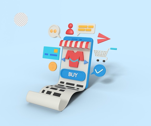 3d illustratie van online winkel-app op mobiel