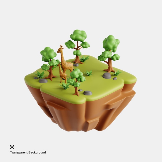 3D-illustratie van savanne met wilde dieren in natuurlijke habitat