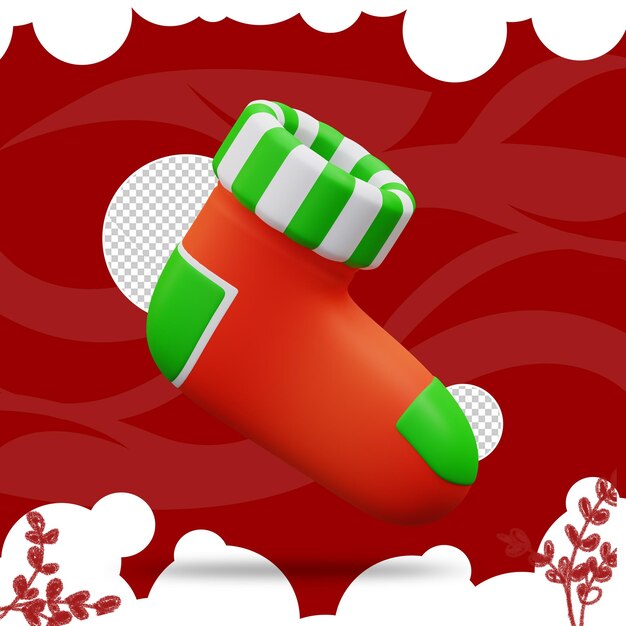 PSD 3d-illustratie van schattige kerst sokken ornamenten 3