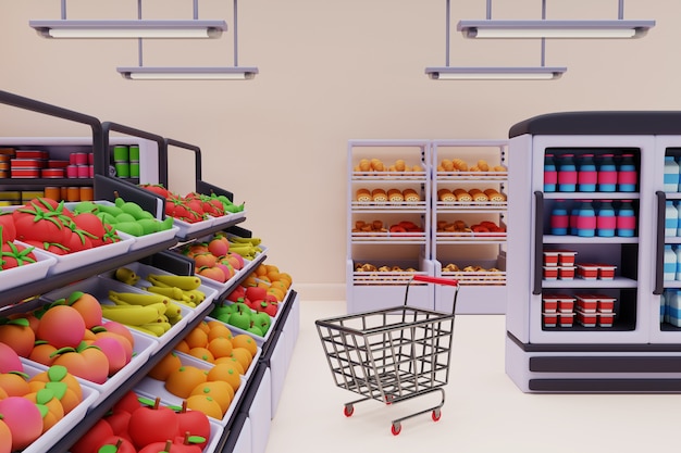3D illustratie van supermarkt