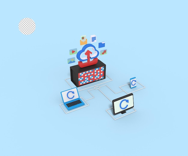 3d illustratie van uploadbestand in cloudserver