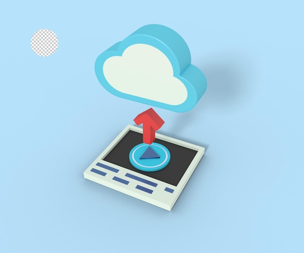 PSD 3d illustratie van uploadvideo op wolk