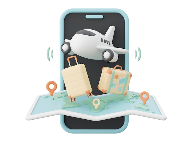 3D-illustratie van vliegticket en hotelboeking