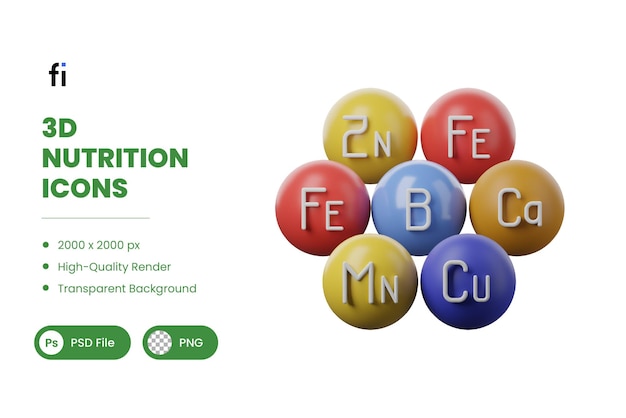 PSD 3d-illustratie van voeding micronutriënten