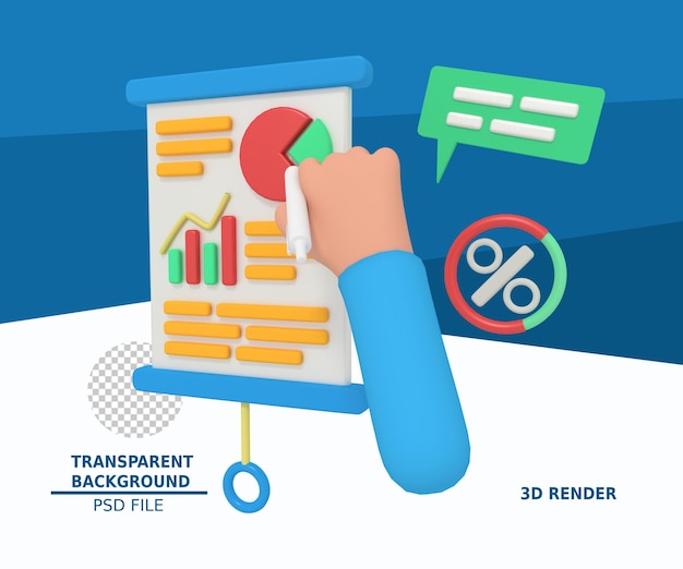 PSD 3d illustratie van zakelijke financiële rapportpresentatie