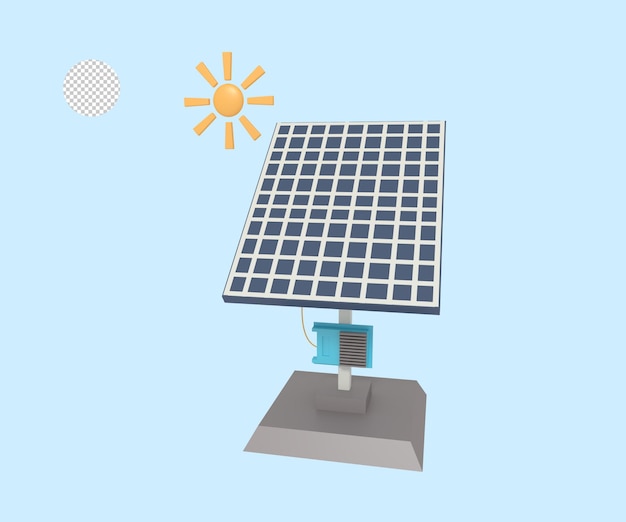 3D illustratie van zonnepaneel en zon