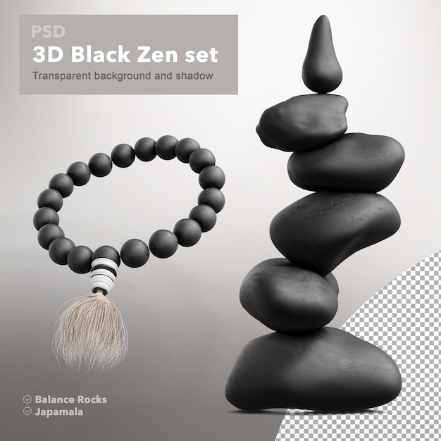 PSD 3d illustratie van zwarte zen-set