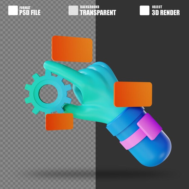 PSD 3d illustratie versnelling en hand 3