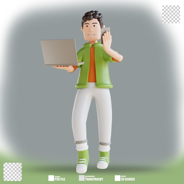 3d illustratie zakenman met laptop voor marketing