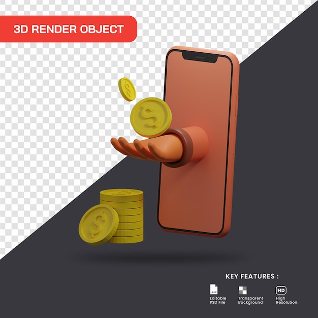 3d illustratieconcept online winkelen. geld verdienen met online markt.