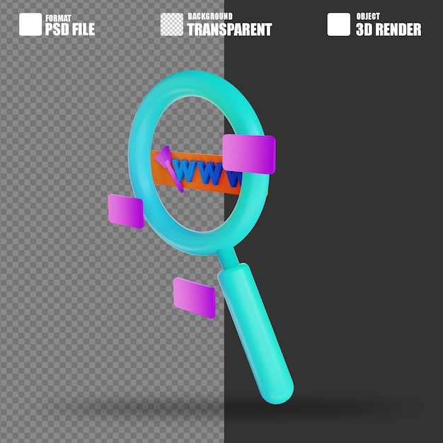 PSD 3d-illustratiegegevens zoeken en vergrootglas