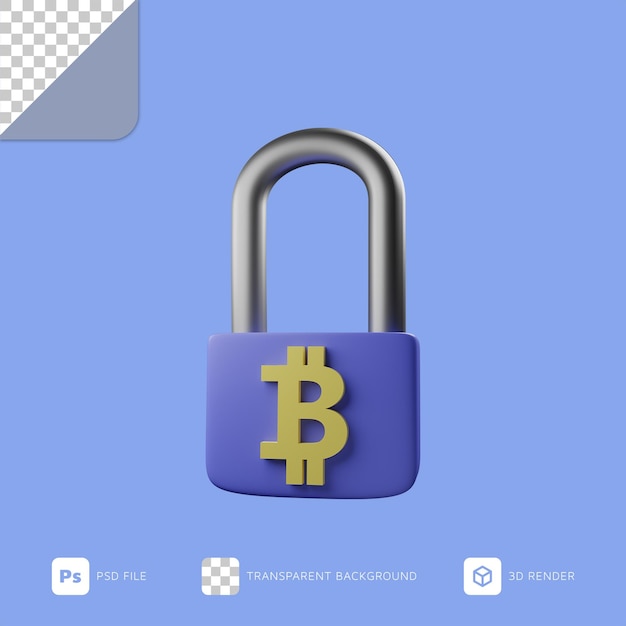 3D-illustratiehangslot met bitcoin-symbool