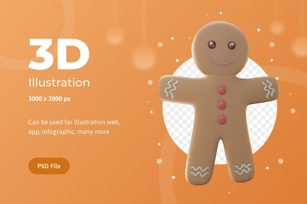 3D-illustratieobject, vrolijk kerstfeest met peperkoek, gebruik voor web, app, feest, reclame, enz
