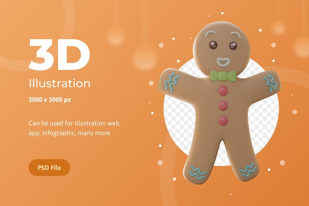 3D-illustratieobject, vrolijk kerstfeest met peperkoek, gebruik voor web, app, feest, reclame, enz